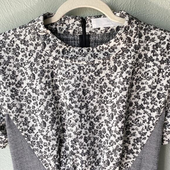 Thakoon Addition, Black and White Ditsy Floral Gray Print Sheath Dress, Size 4 - Picture 8 of 15